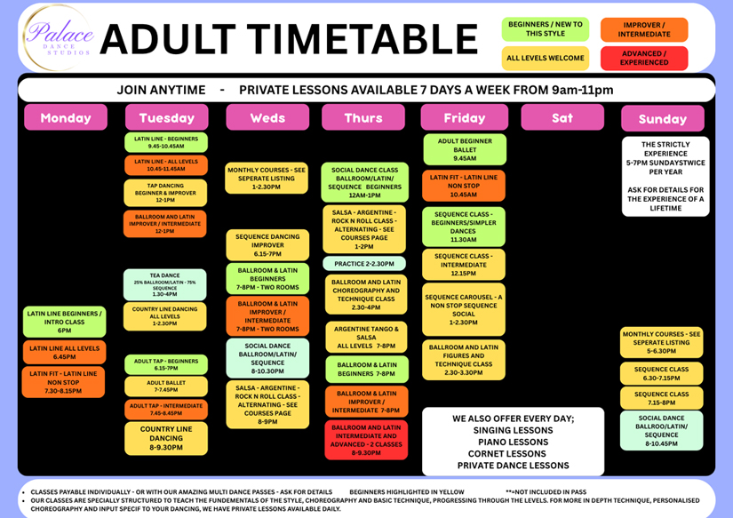 Adult Dance Timetable
